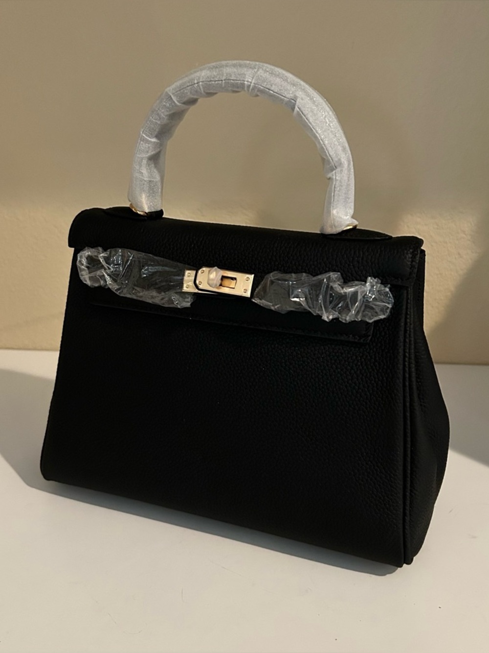 25cm Black Top Handle Leather Satchel KL Style